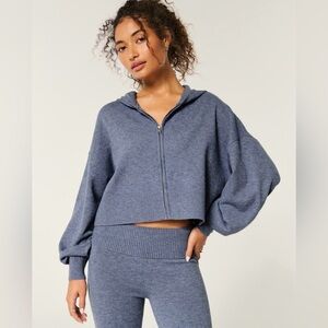 Hollister Gilly Hicks Sweater-Knit Zip-Up Hoodie Size M Light Navy Heather Cozy
